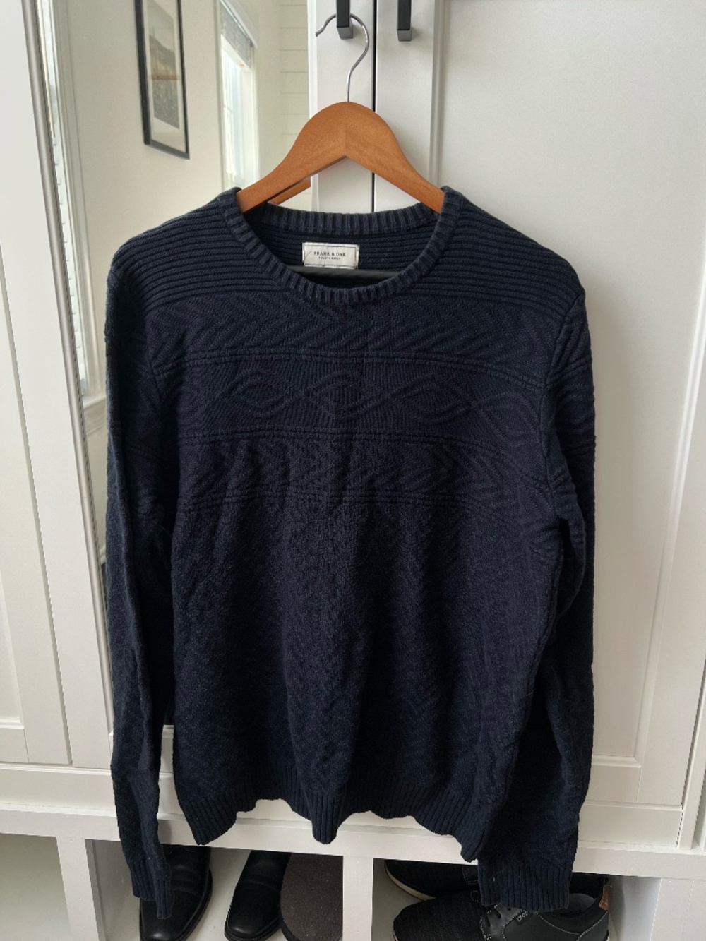 Frank & Oak Dark Navy Blue Textured Cable Knit Crewneck Sweater / Size XL